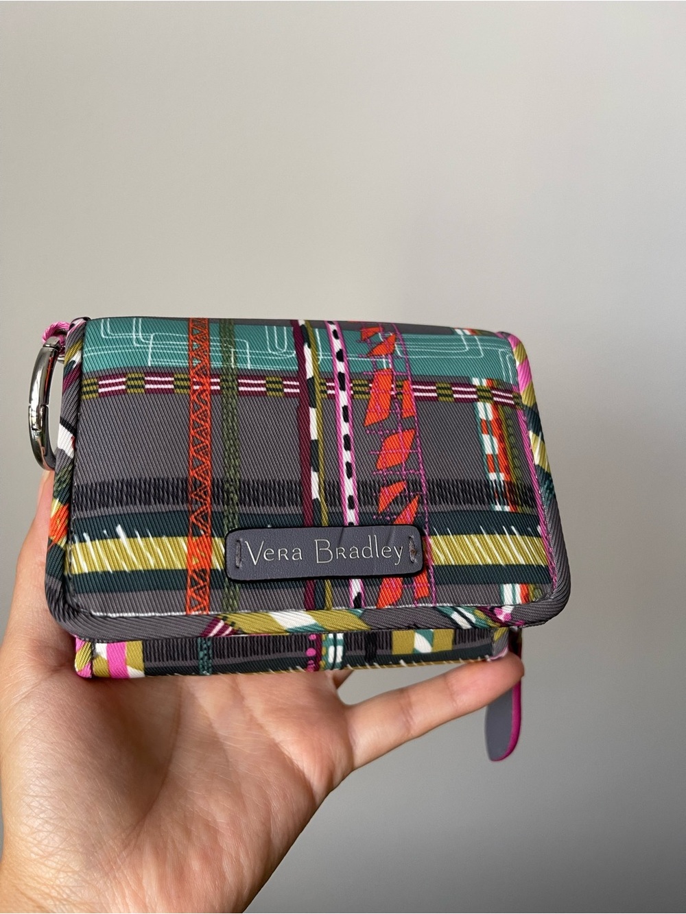 Vera Bradley Midtown RFID Card Case in Black City Plaid ID Card Holder Key Ring